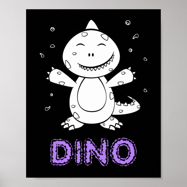 Dinosaur - Gestempeltes Kunsttier in Schwarz und W Poster (Vorne)