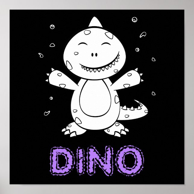 Dinosaur - Gestempeltes Kunsttier in Schwarz und W Poster (Vorne)