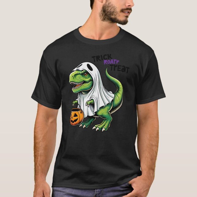 Dinosaur Ghost Trick Roar Treat Halloween Dinosaur T-Shirt (Vorderseite)