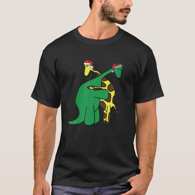 Dinosaur Giraffe Hug Christmas X-Mas Pajama Boys G T-Shirt (Vorderseite)