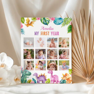 Dinosaur Girl 1. Geburtstag Foto Milestone Chart Poster