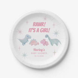 Dinosaur Girl Baby Dusche Pink Pappteller