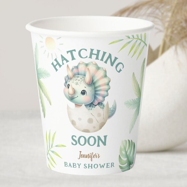 Dinosaur Girl Baby Duschkabine Triceratops Begrüßu Pappbecher (Von Creator hochgeladen)