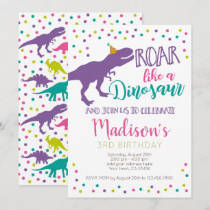 Dinosaur Girl Birthday Einladung