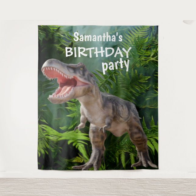 Dinosaur Girl BIRTHDAY Hintergrund Wandteppich (Vorderseite)