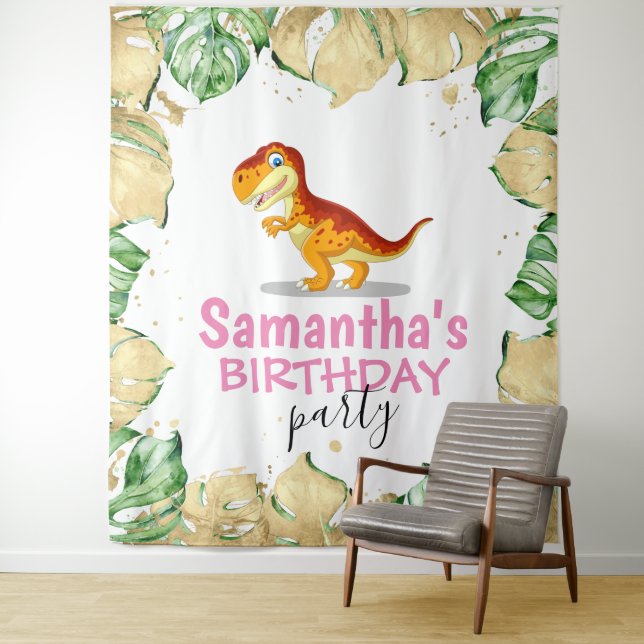 Dinosaur Girl BIRTHDAY Hintergrund Wandteppich (Beispiel)