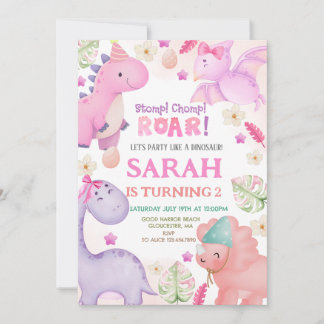 Dinosaur Girl Birthday Party Einladung