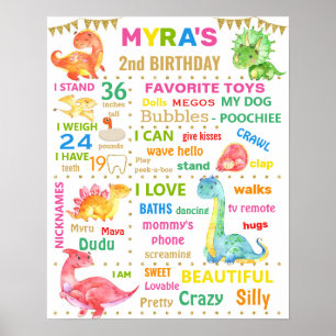 Dinosaur Girl Dino Birthday Meilenstein Poster