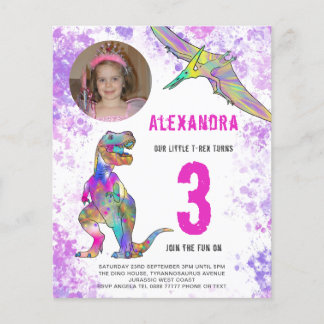 Dinosaur Girls 3. Geburtstag Party Foto Budget Flyer