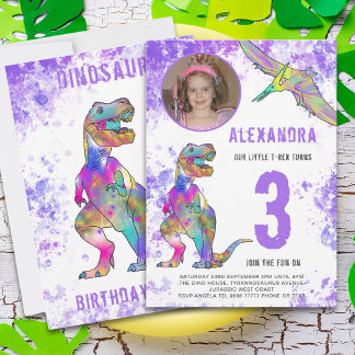 Dinosaur Girls 3. Geburtstags-Party Einladung