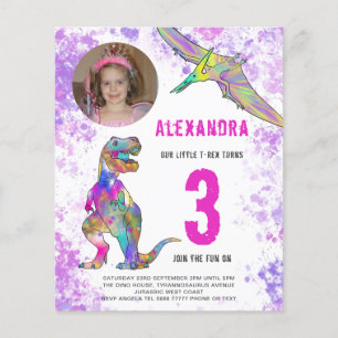 Dinosaur Girls 3. Geburtstagsfeier Foto Budget Flyer
