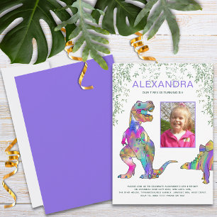 Dinosaur Girls Geburtstagsfeier Foto Lila Einladung