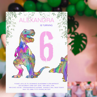 Dinosaur Girls Geburtstagsparty Einladungspostkarte