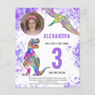 Dinosaur Girls Geburtstagsparty Foto Budget Flyer