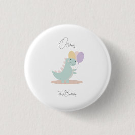 Dinosaur Girly Pink Blue Lilac Birthday Party Button