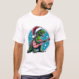 Dinosaur-Gitarrenspieler Weihnachten Lustiger Tag T-Shirt