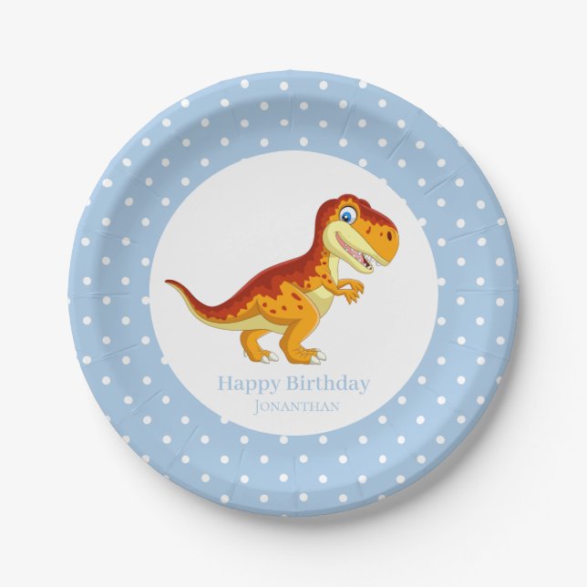 Dinosaur Gold T Rex Blue Boy Party Pappteller (Vorderseite)