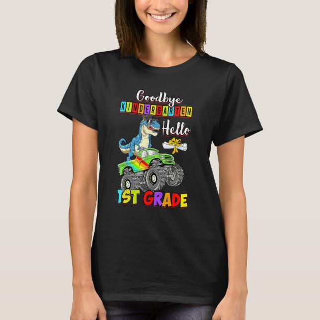Dinosaur Goodbye Kindergarten Back To School Hello T-Shirt (Vorderseite)