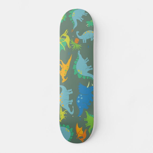 Dinosaur Green Blue Dino Boys spielend Skateboard (Vorderseite)