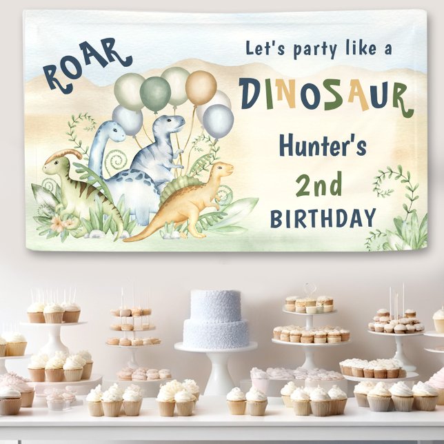 Dinosaur Green Blue Pastel Boy Birthday Banner (Dinosaur Green Blue Pastel Boy Birthday Banner)