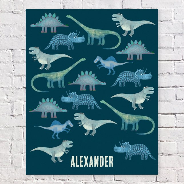Dinosaur Green Personalisiert Poster (Fun personalized custom name dinosaur poster for kid's parties, nursery, bedroom and more)