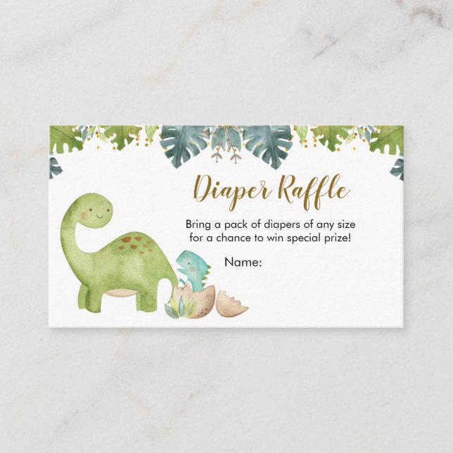 Dinosaur Greenery Baby Duwer Winzer Raffle Card Begleitkarte (Vorderseite)