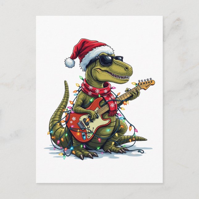 Dinosaur Guitar Player Xmas Feiertagspostkarte (Vorderseite)