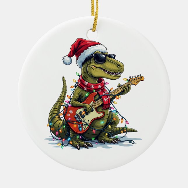 Dinosaur Guitar Player Xmas Keramik Ornament (Vorne)