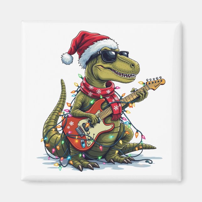 Dinosaur Guitar Player Xmas Magnet (Vorne)