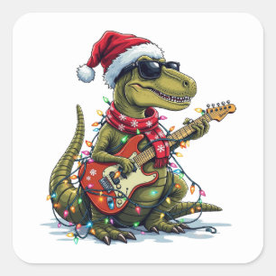 Dinosaur Guitar Player Xmas Quadratischer Aufkleber