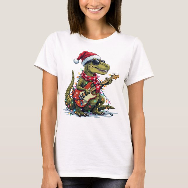 Dinosaur Guitar Player Xmas T-Shirt (Vorderseite)
