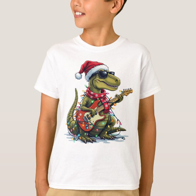 Dinosaur Guitar Player Xmas T-Shirt (Vorderseite)