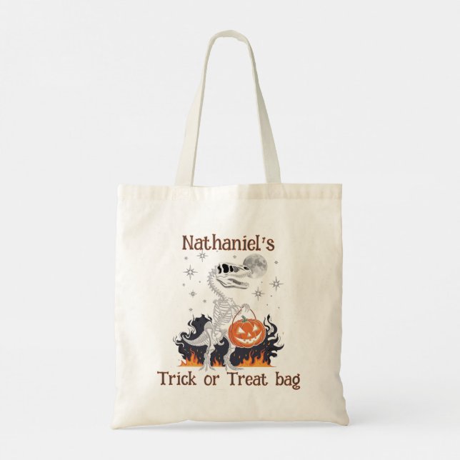 Dinosaur Halloween Trick oder Treat Tote Bag Tragetasche (Rückseite)