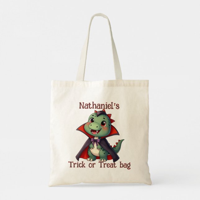 Dinosaur Halloween Trick oder Treat Tote Bag Tragetasche (Rückseite)