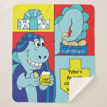Dinosaur Hanukkah Sherpa Blanket/Mittel