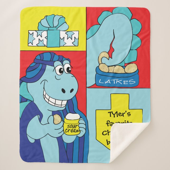 Dinosaur Hanukkah Sherpa Blanket/Mittel Sherpadecke (Vorderseite)