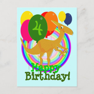 Dinosaur Happy Birthday Ballons 4 Postcard Postkarte