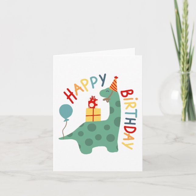 Dinosaur Happy Birthday Card für Kinder Dino Party Ankündigung (Vorderseite)
