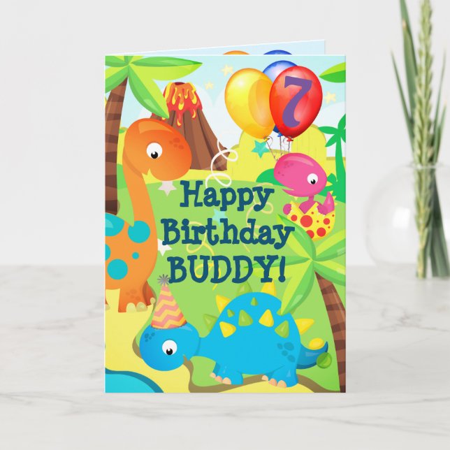 Dinosaur Happy Birthday Card Persönliches Namensal Einladung (Vorderseite)