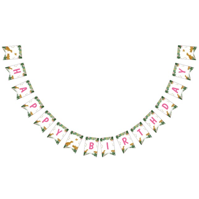 Dinosaur Happy Birthday Girl Pink und Gold Dino Wimpelkette (Alle)