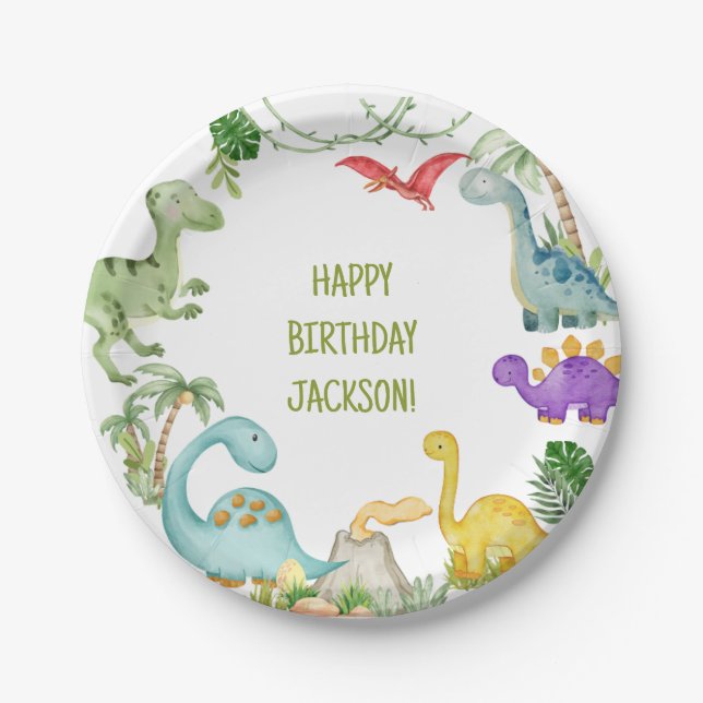 Dinosaur Happy Birthday Party Pappteller (Vorderseite)