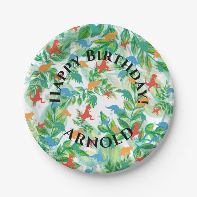 Dinosaur Happy Geburtstag Jurassic Jungle Pappteller (Vorderseite)