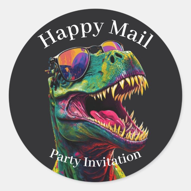 Dinosaur Happy Mail kids Classic Round Sticker (Vorderseite)