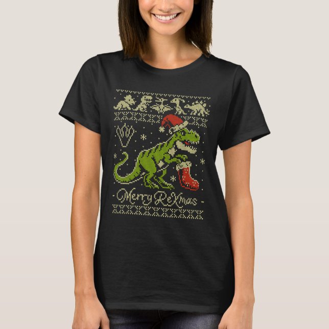 Dinosaur hässlicher Weihnachtspullover - Lustiges  T-Shirt (Vorderseite)
