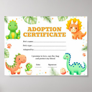 Dinosaur-Haustier-Annahme-Farbbescheinigung Poster