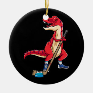 Dinosaur Hockey Stick Puck Goal Goalie TRex T Rex Keramik Ornament