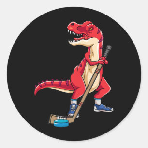 Dinosaur Hockey Stick Puck Goal Goalie TRex T Rex Runder Aufkleber