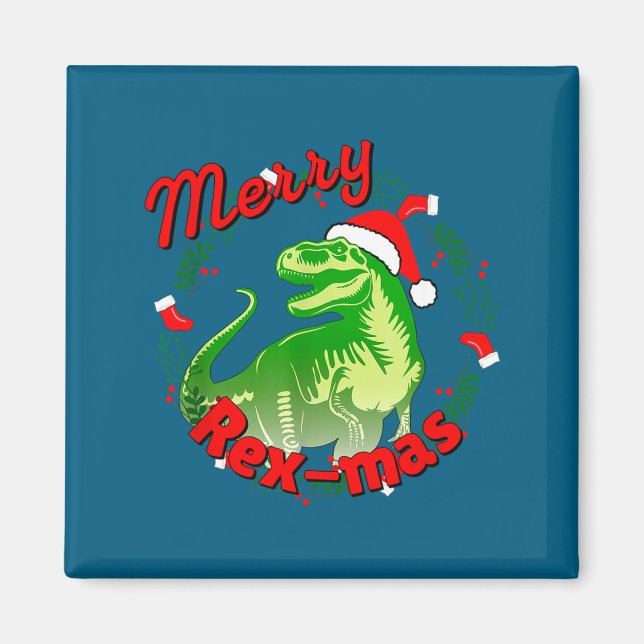 Dinosaur Holiday Merry Christmas Juric Tyrannosaur Magnet (Vorne)