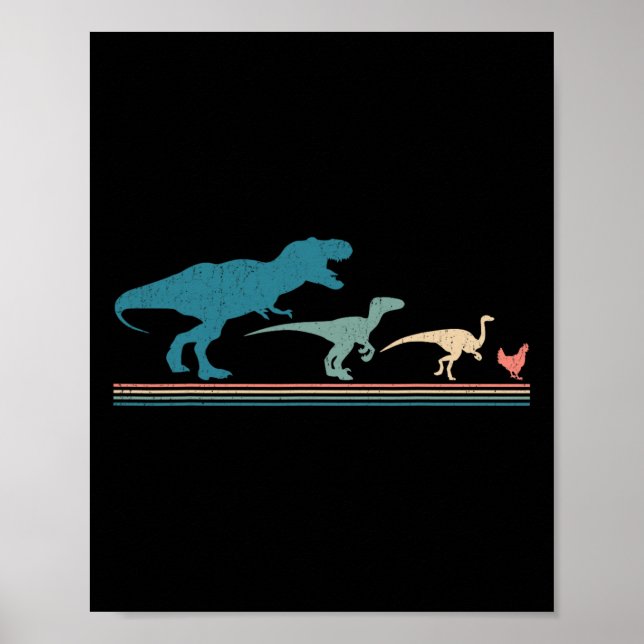 Dinosaur Huhn Evolution Lustig Vintage Retro 70er Poster (Vorne)