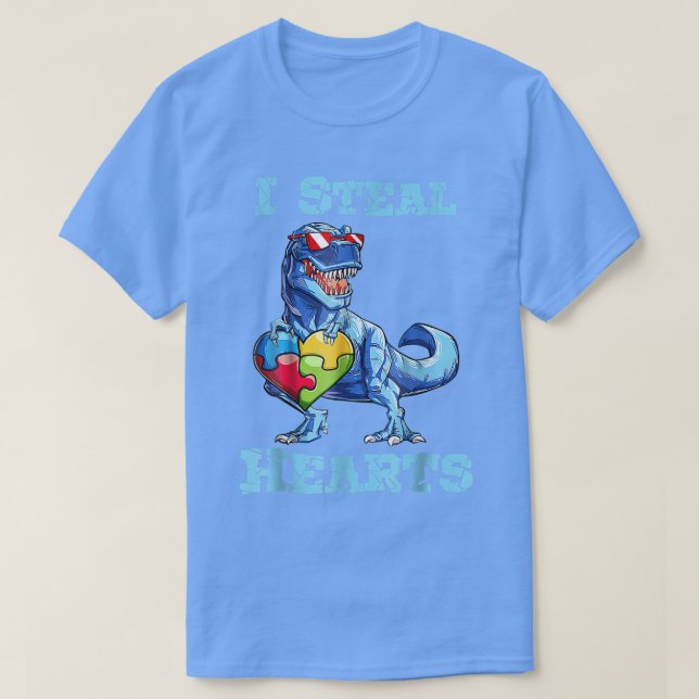 Dinosaur I Steal Hearts Autismus Bewusstsein Valen T-Shirt (Design vorne)